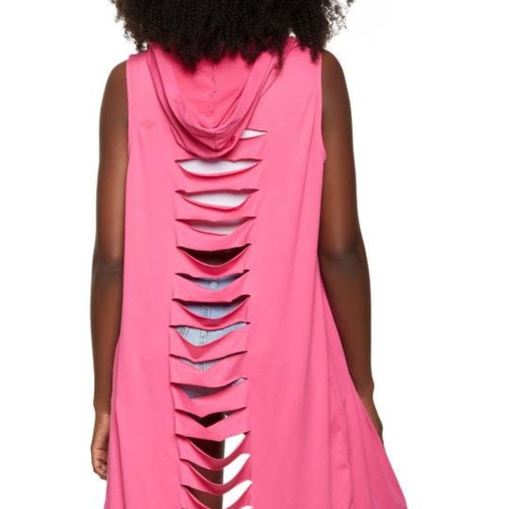 Laser Cut Back Hooded Duster in Magenta